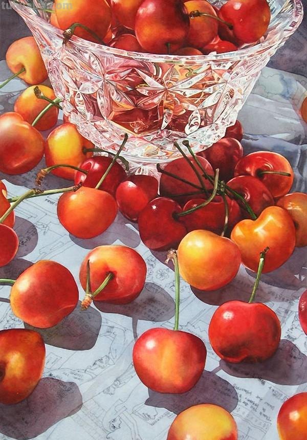 花与水晶玻璃杯的绚丽 / 美国女画家沃伦唯美静物水彩画欣赏
