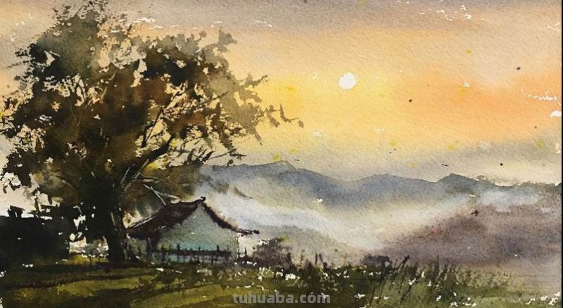 这也太好看了吧！水彩唯美风景画，手把手教你画！