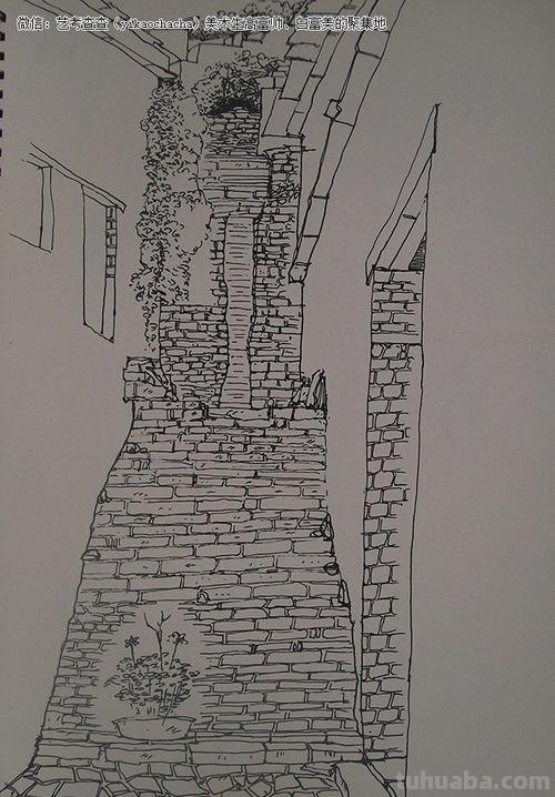 石砖路速写 青石板路用什么颜色画?