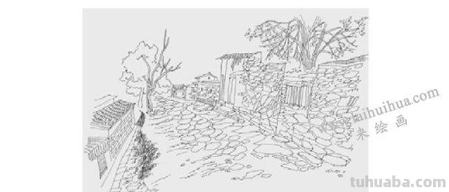 石砖路速写 青石板路用什么颜色画?