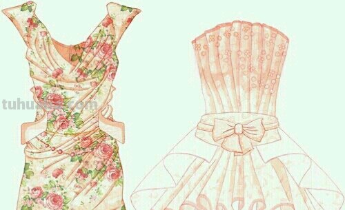 抽褶艺术晚礼服手绘图