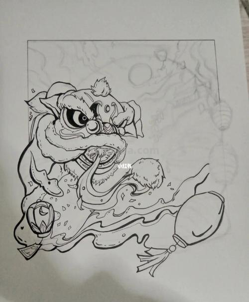 舞狮人物速写 舞狮素描?
