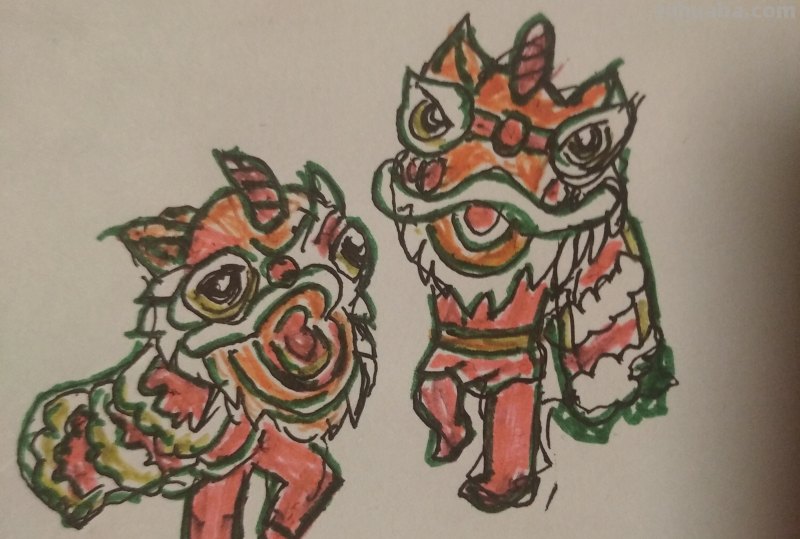 舞狮人物速写 舞狮素描？
