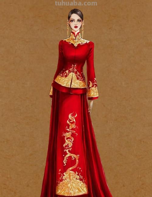 中式新娘服装手绘 中式新娘服装手绘图片