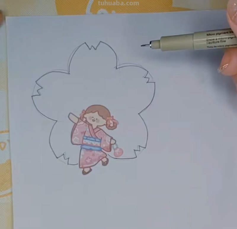 红色的彩铅怎么画桃花 花的彩铅画？