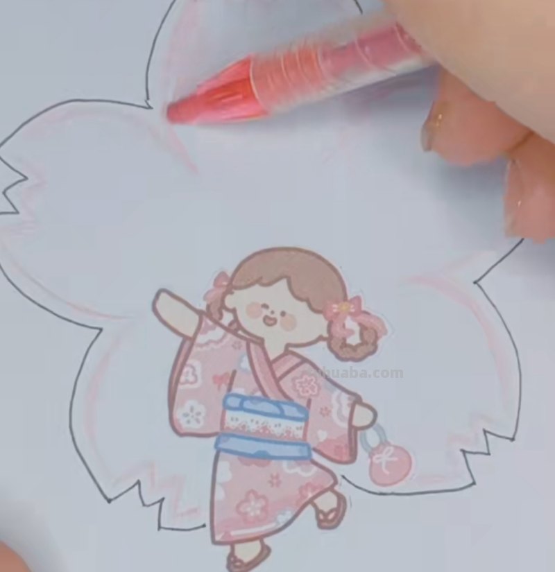 红色的彩铅怎么画桃花 花的彩铅画？