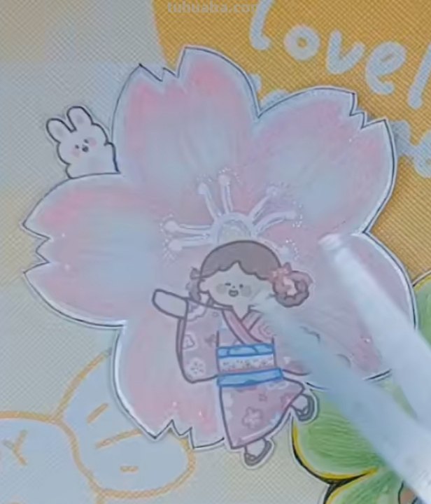 红色的彩铅怎么画桃花 花的彩铅画？