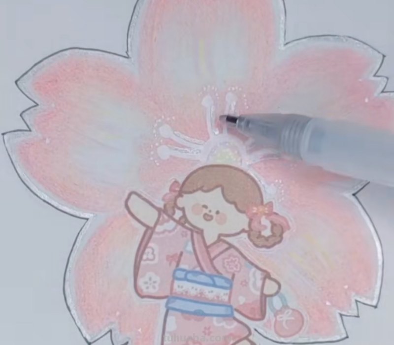 红色的彩铅怎么画桃花 花的彩铅画？