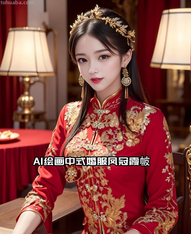 AI绘画中式婚服凤冠霞帔