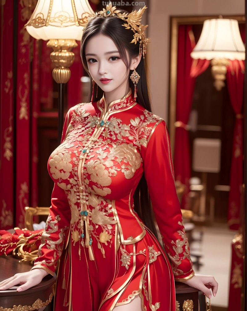 AI绘画中式婚服凤冠霞帔