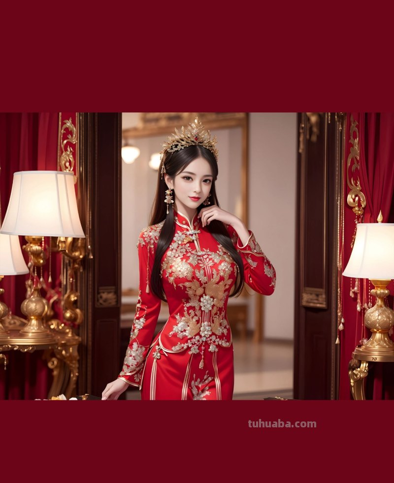 AI绘画中式婚服凤冠霞帔