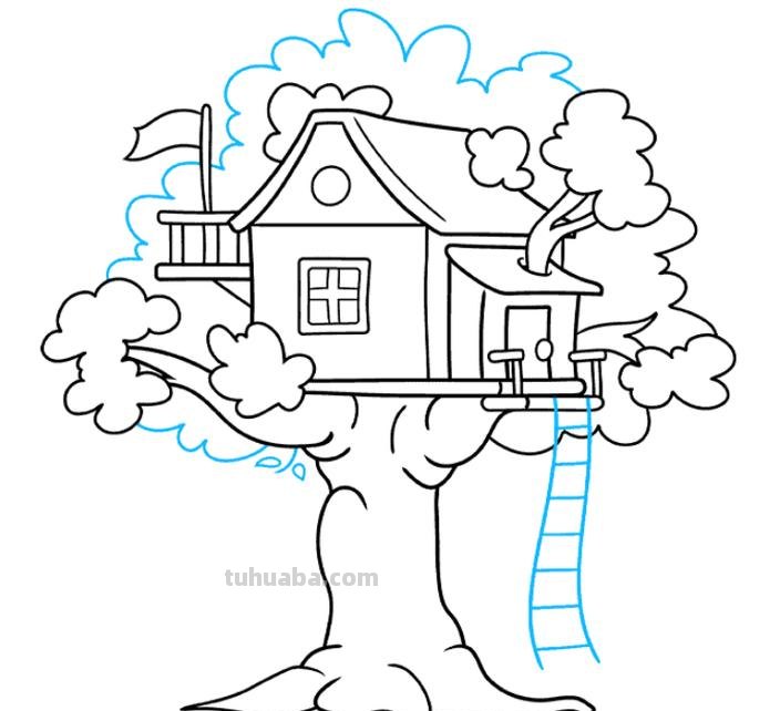 树屋怎么画简笔画图片 如何画古树和茅屋简笔画?