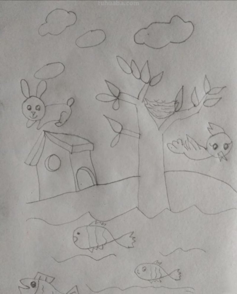 树屋怎么画简笔画图片 如何画古树和茅屋简笔画？