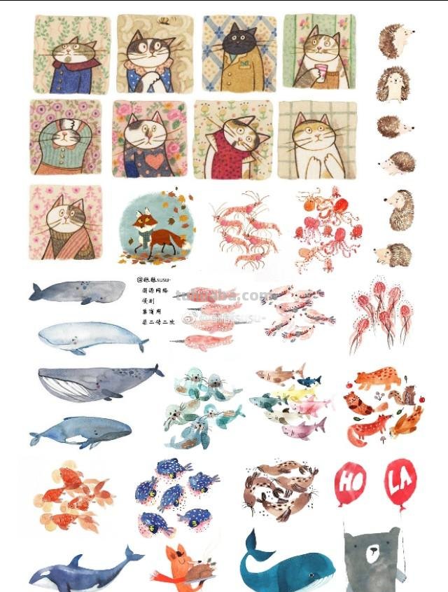 200个小动物水彩手帐素材！可爱简笔画 适合初学者临摹！收藏