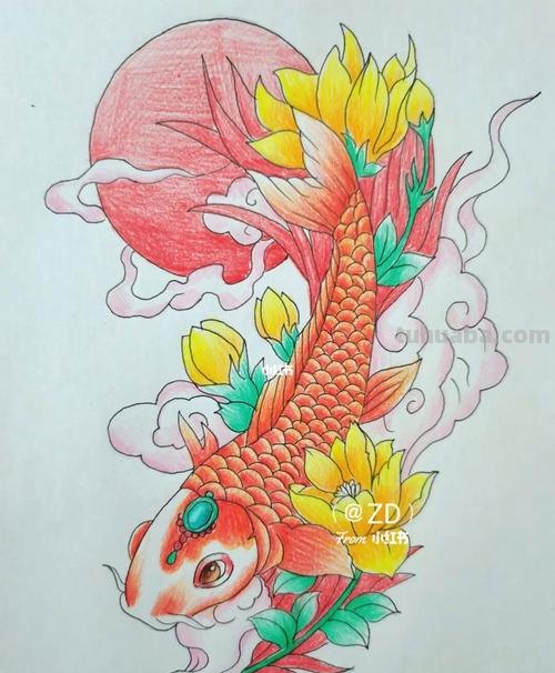 彩铅线描鲤鱼怎么画 鲤鱼怎么用彩铅涂色好看？