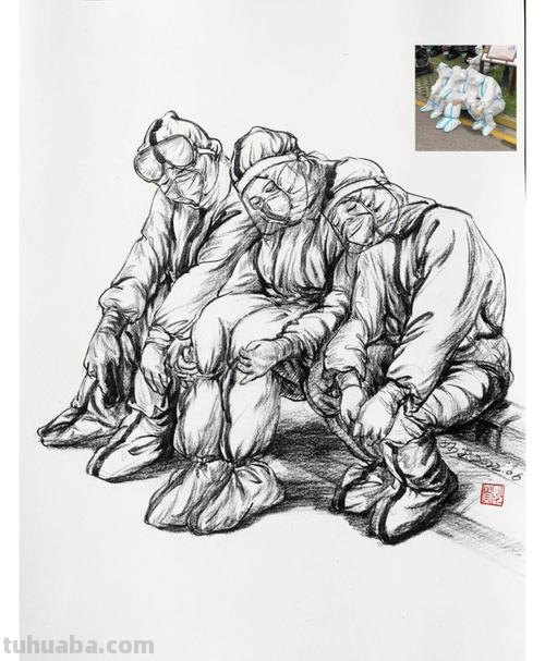 疫情毛笔速写 抗疫素描绘画作品?