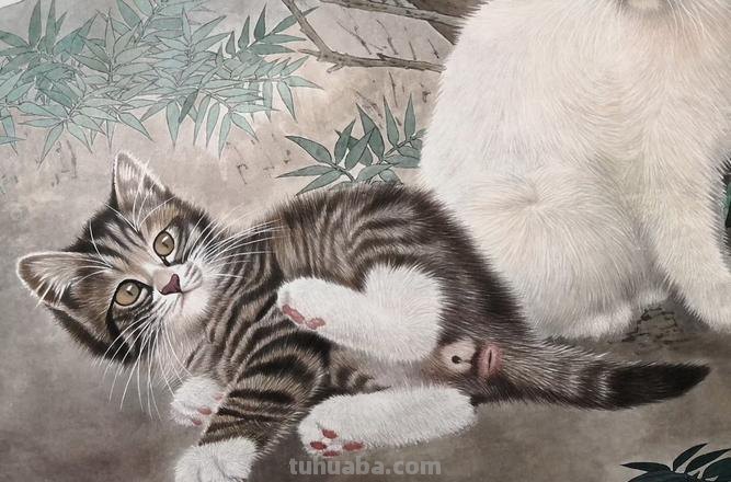工笔猫咪,呆萌得融化你的心,毛绒绒的羽毛精致到控制不住想揉摸