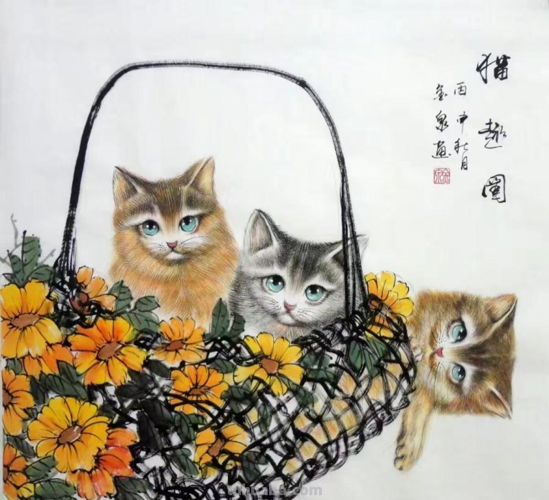工笔猫咪，呆萌得融化你的心，毛绒绒的羽毛精致到控制不住想揉摸