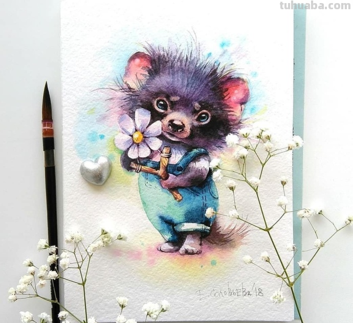 萌萌的动物水彩插画~