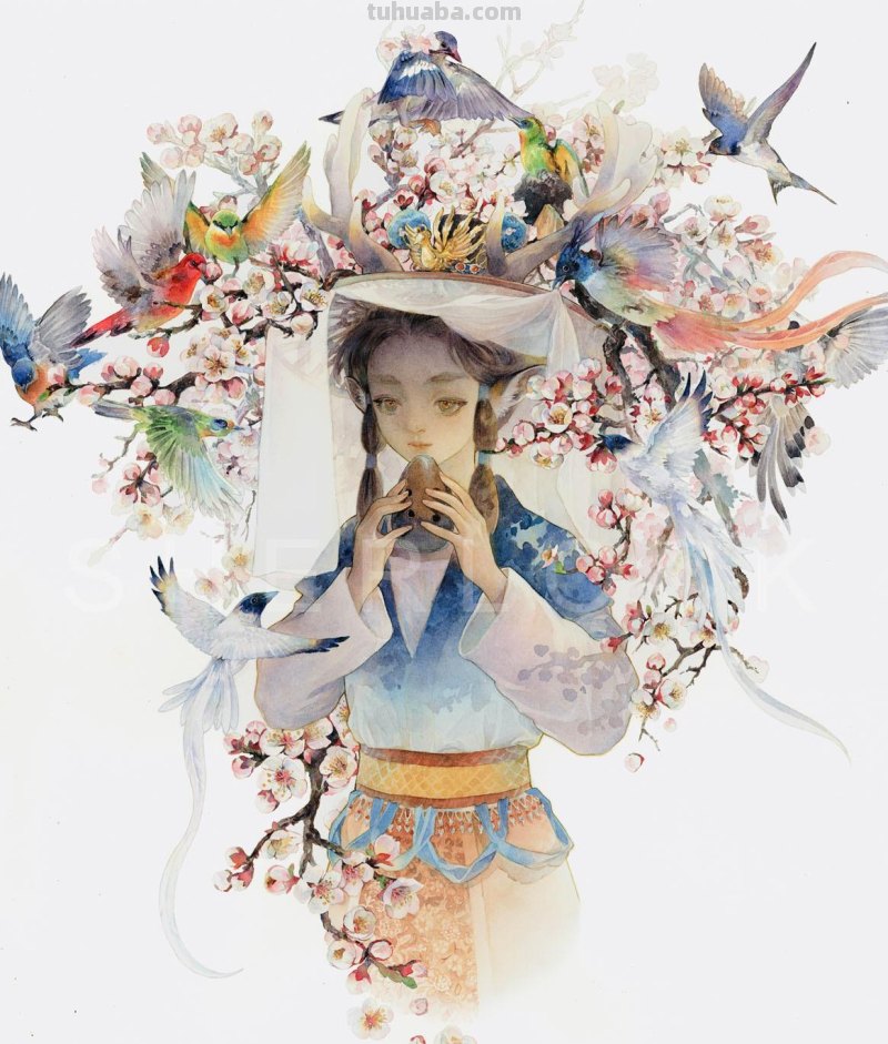 唯美水彩插画作品