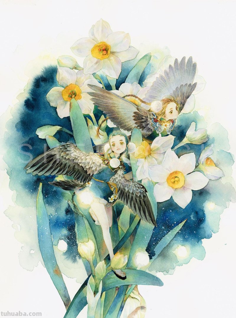 唯美水彩插画作品