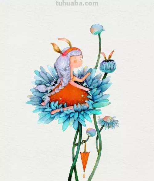 漂亮柔和色彩的水彩插画