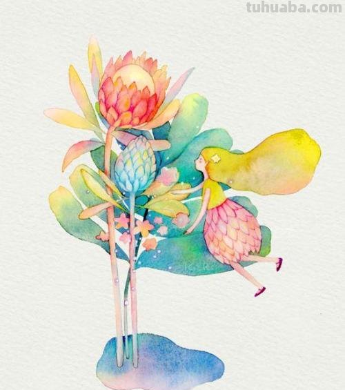 漂亮柔和色彩的水彩插画