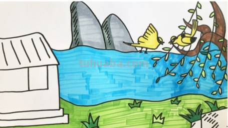 绝句杜甫诗配画简单又好看