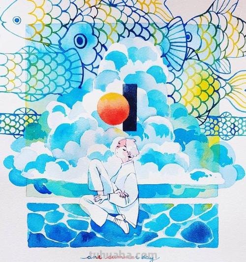漂亮柔和色彩的水彩插画