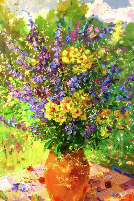 他笔下的静物花卉，色彩明亮丰富，杂而不乱，别有一番享受