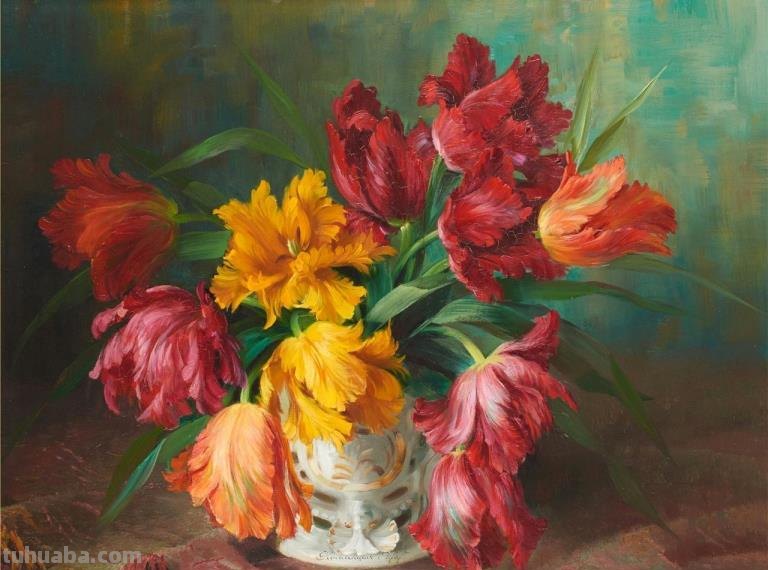比利时画家Julien Stappers（1875-1960）花卉静物画