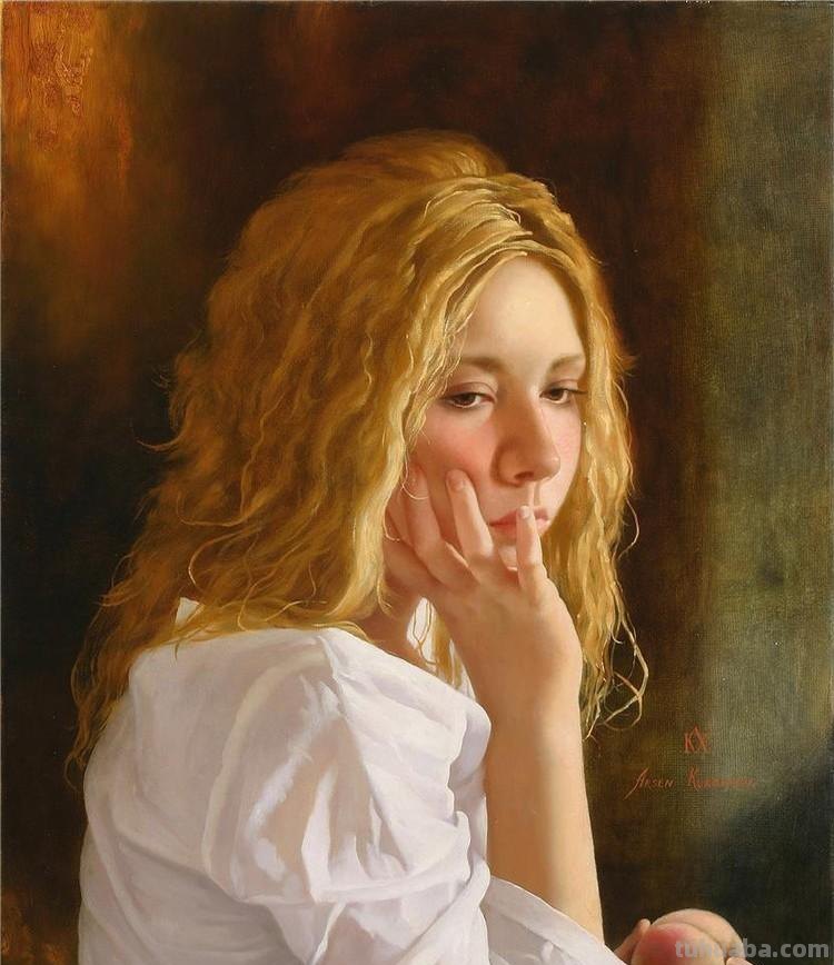 俄罗斯画家阿勒森笔下的少女出浴油画人体油画作品欣赏