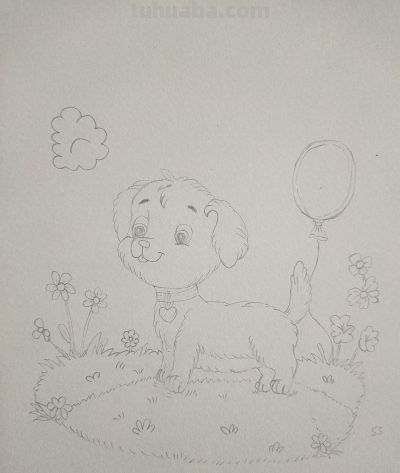 狗狗彩铅简笔画:春日草地，萌犬与气球的治愈时光 - 今日头条