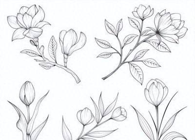 100个花卉简笔画线稿图，临摹学画 - 图画吧TUHUABA