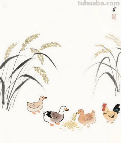 太太太治愈了，稻田里偷吃的鸡鸭，太和谐了 - 图画吧TUHUABA