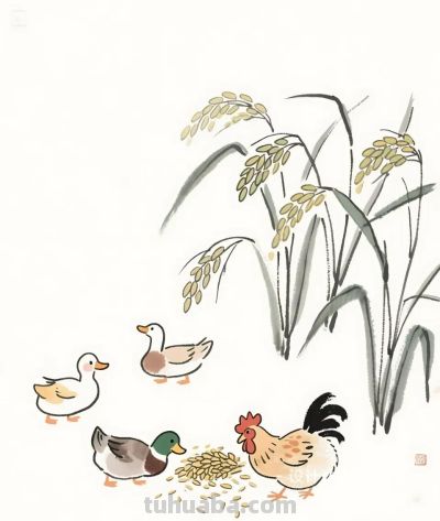 太太太治愈了，稻田里偷吃的鸡鸭，太和谐了 - 图画吧TUHUABA