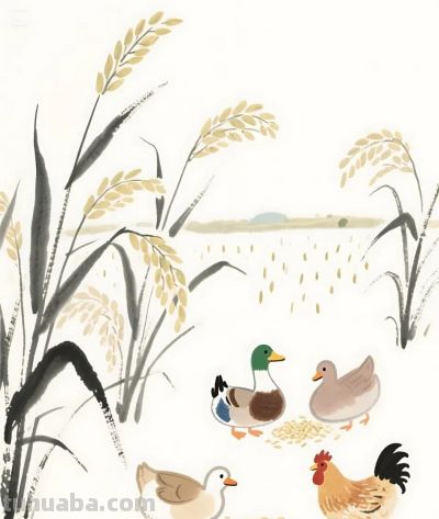 太太太治愈了，稻田里偷吃的鸡鸭，太和谐了 - 图画吧TUHUABA