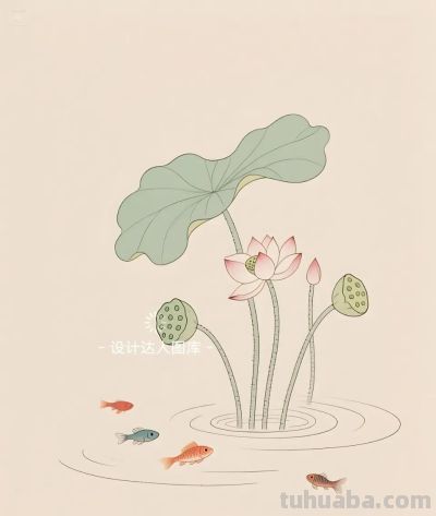 简约插画｜简笔画｜荷池里的小鱼 - 图画吧TUHUABA