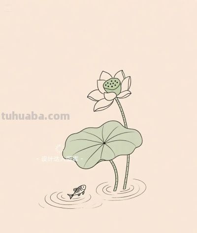 简约插画｜简笔画｜荷池里的小鱼 - 图画吧TUHUABA