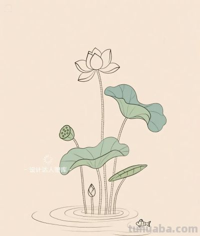 简约插画｜简笔画｜荷池里的小鱼 - 图画吧TUHUABA