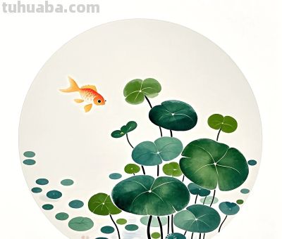 简约插画｜铜钱草和小鱼 - 图画吧TUHUABA