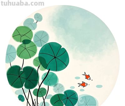 简约插画｜铜钱草和小鱼 - 图画吧TUHUABA