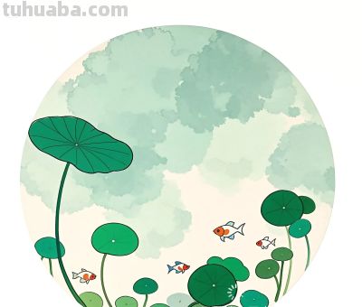 简约插画｜铜钱草和小鱼 - 图画吧TUHUABA
