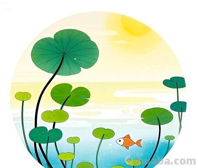 简约插画｜铜钱草和小鱼 - 图画吧TUHUABA