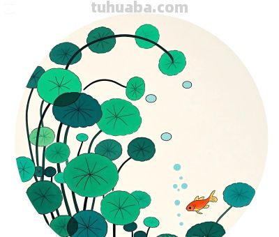 简约插画｜铜钱草和小鱼 - 图画吧TUHUABA