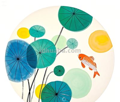 简约插画｜铜钱草和小鱼 - 图画吧TUHUABA