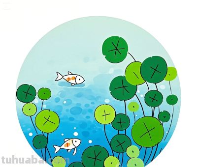 简约插画｜铜钱草和小鱼 - 图画吧TUHUABA