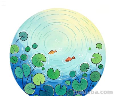 简约插画｜铜钱草和小鱼 - 图画吧TUHUABA