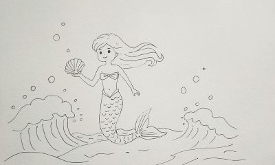 彩铅简笔画/海浪中的美人鱼 - 彩铅简笔画/海浪中的美人鱼 - 图画吧TUHUABA