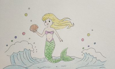 彩铅简笔画/海浪中的美人鱼 - 彩铅简笔画/海浪中的美人鱼 - 图画吧TUHUABA